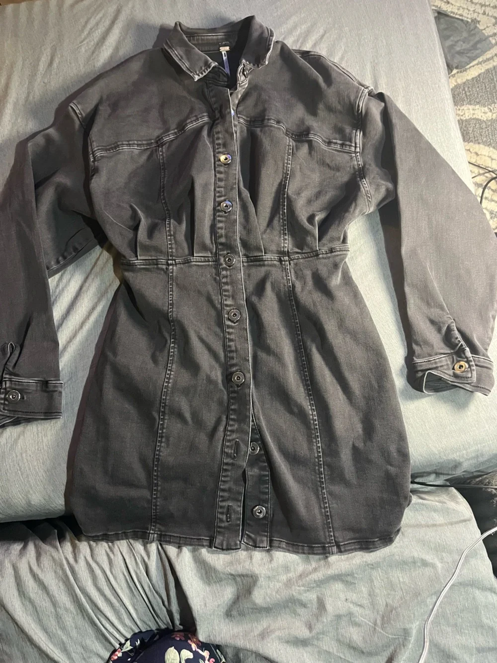 Free People Black Button-Front Denim Jacket Dress 4